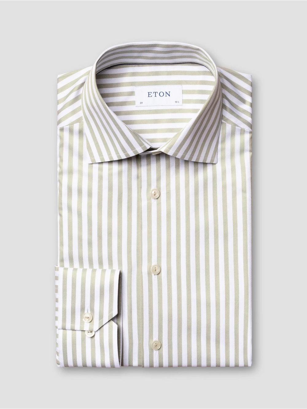 ETON Slim Fit Signature Twill Shirt 41 16 Olive Stripe NWOT